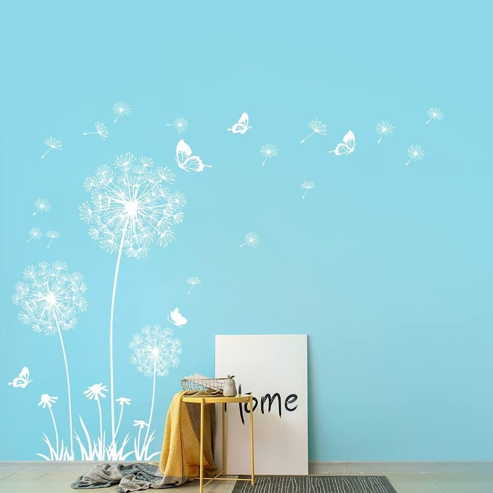 Custom Dandelion Wall Stickers Flower Wall Decals Butterflies Flying Wall Decors Art Stickers for Bedroom Living Room Sofa