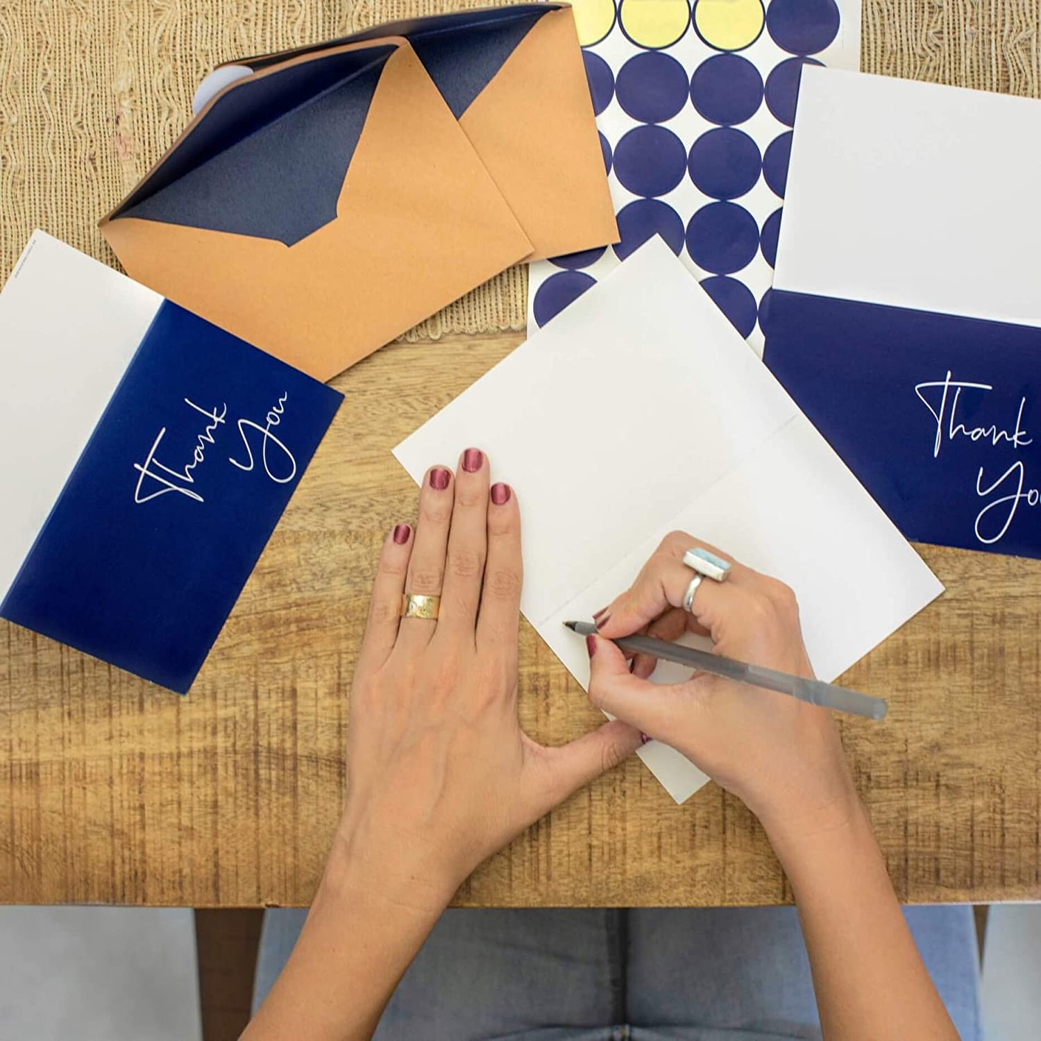 Navy Blue Thank You Cards with Envelopes & Stickers Classy Thank You Notes Bulk Box Set Large Professional Looking 4''x6'' Cards