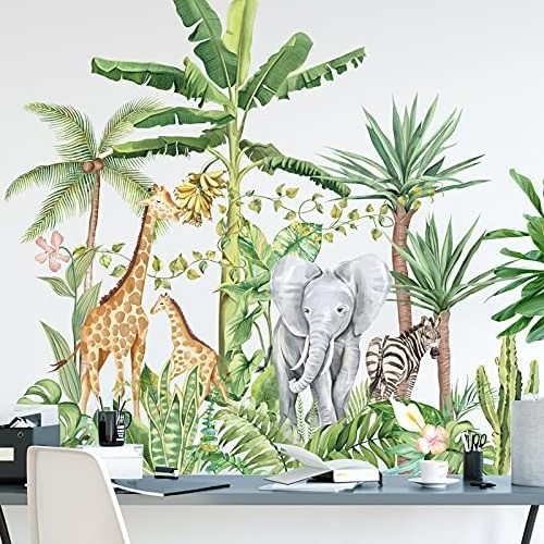 3D Stickers of Tropical Jungle Animal Wall Decal and Tropical Rainforest Home Decor for Nursery Kids Bedroom Printing Waterproof