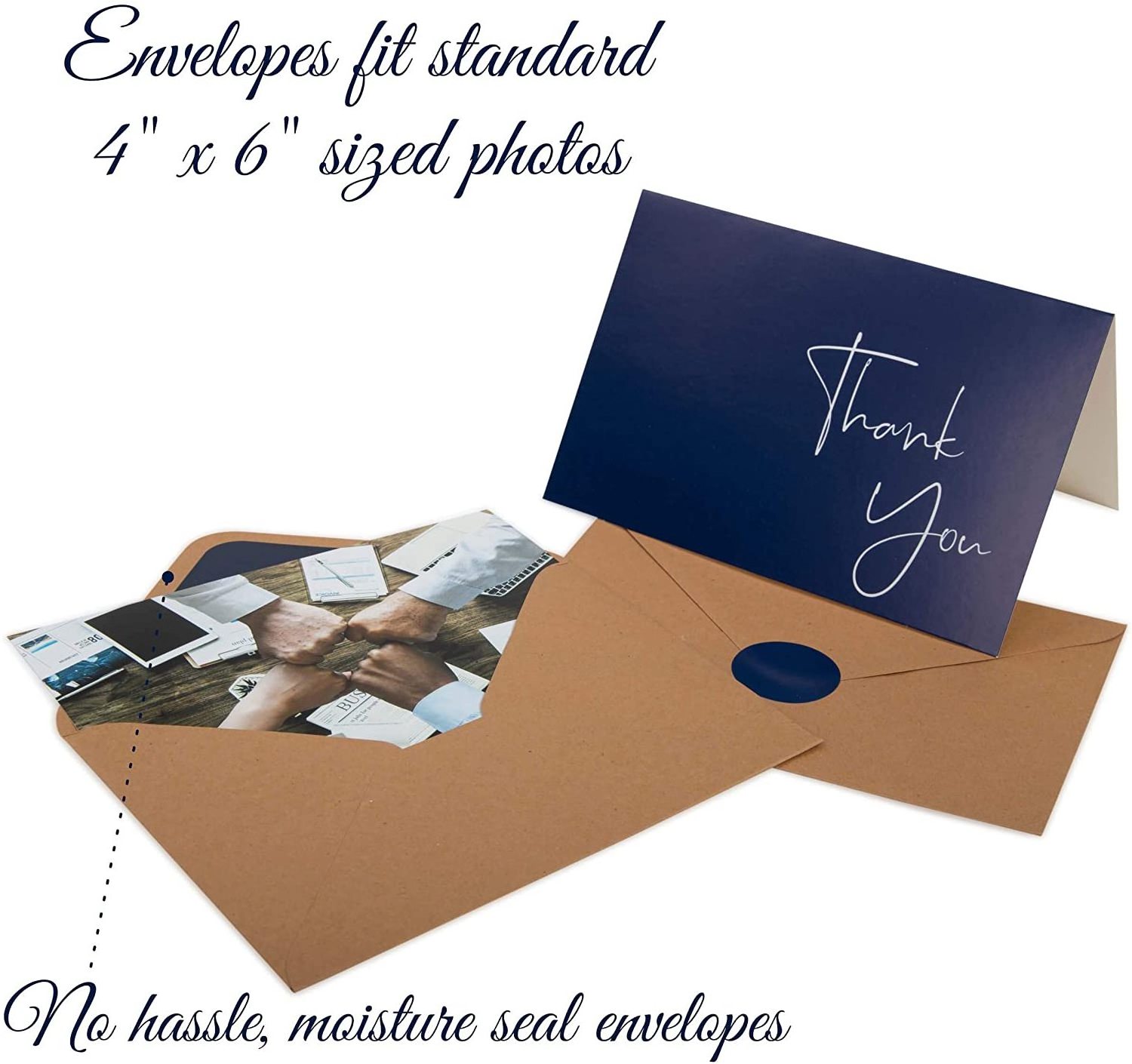 Navy Blue Thank You Cards with Envelopes & Stickers Classy Thank You Notes Bulk Box Set Large Professional Looking 4''x6'' Cards