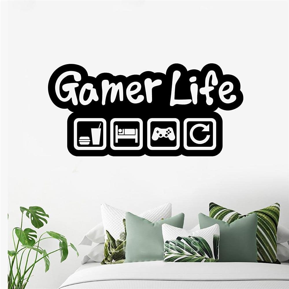 Custom Gamer Life Wall Decal, Removable Game Poster Wall Decoration, Vinyl DIY Sticker Mural Sets for Teen Kids Boys Bedroom