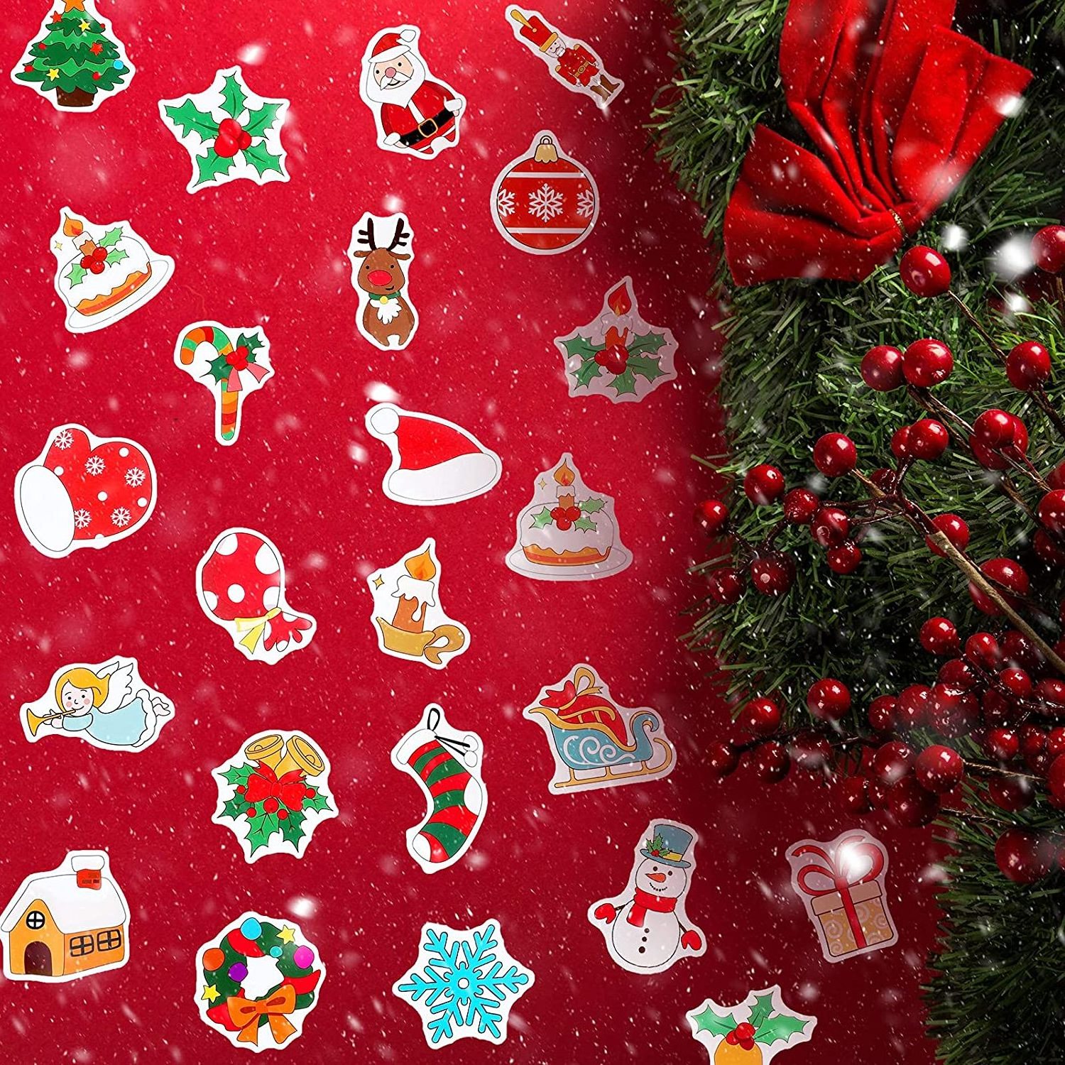 50 Pieces Christmas Stickers for Water Bottle Waterproof Christmas Decals Cute Christmas Santa Rudolph Tree Decals for kids