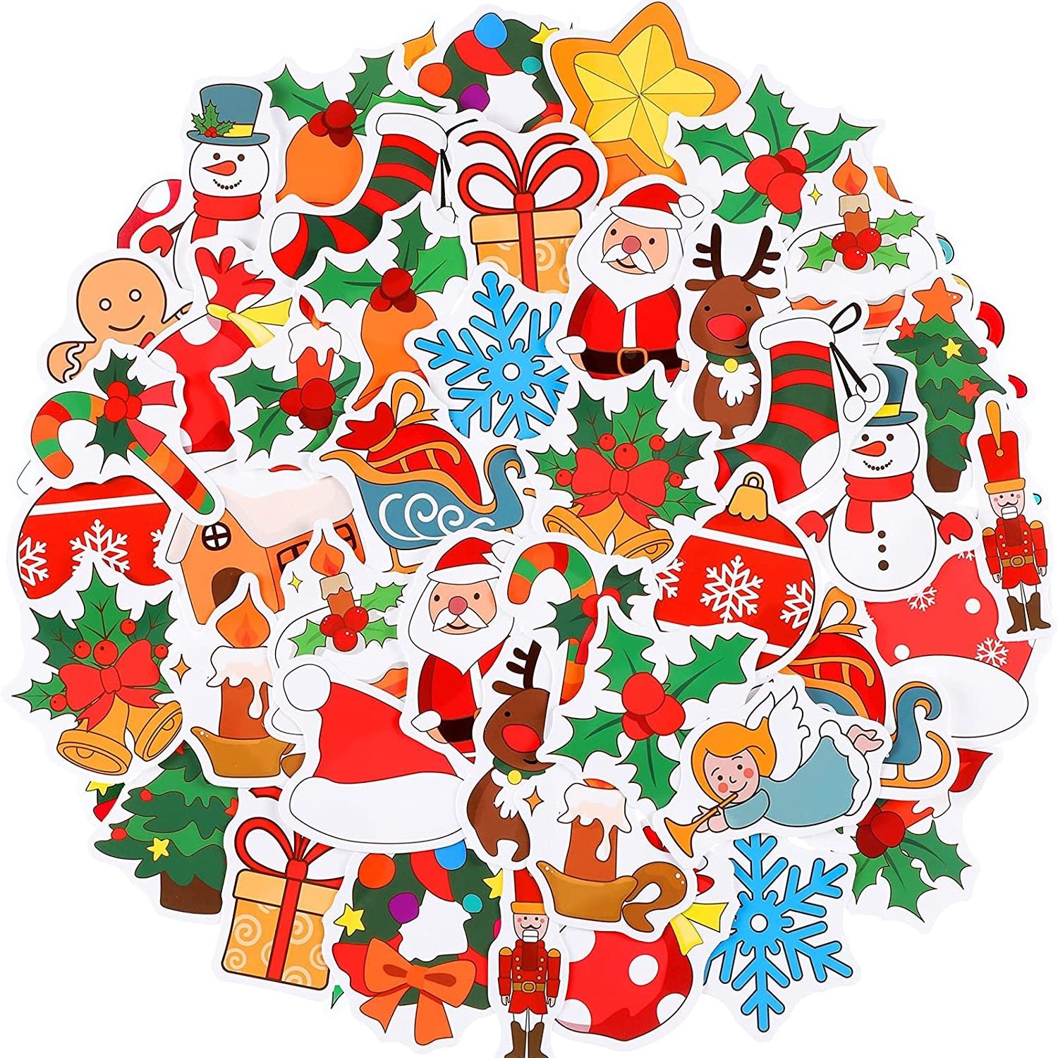 50 Pieces Christmas Stickers for Water Bottle Waterproof Christmas Decals Cute Christmas Santa Rudolph Tree Decals for kids