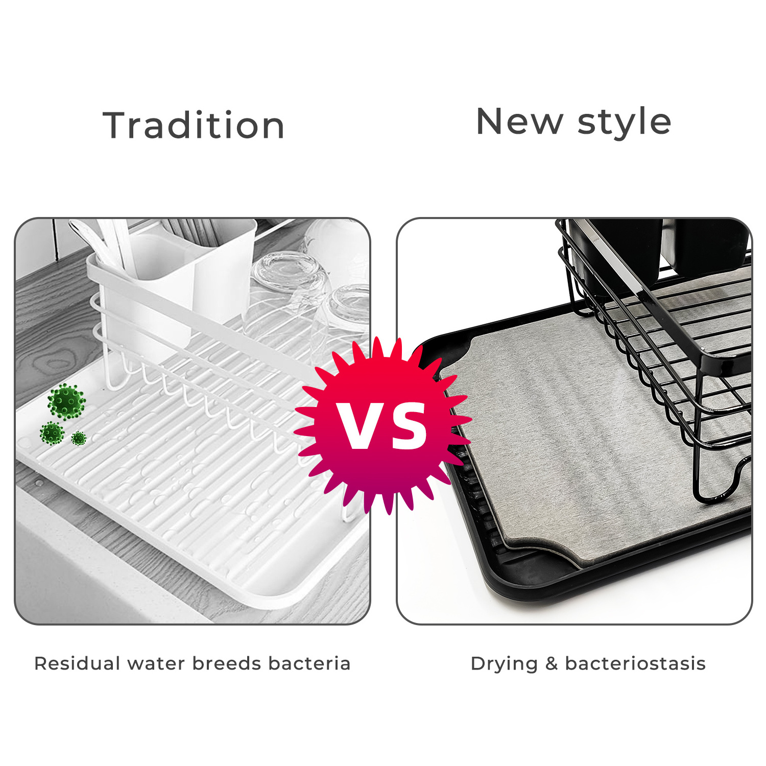 Large Capacity Dish Drainer Rack Stainless Steel Over the Sink Dish Drying Rack for Kitchen Organizer with Diatom mud mat