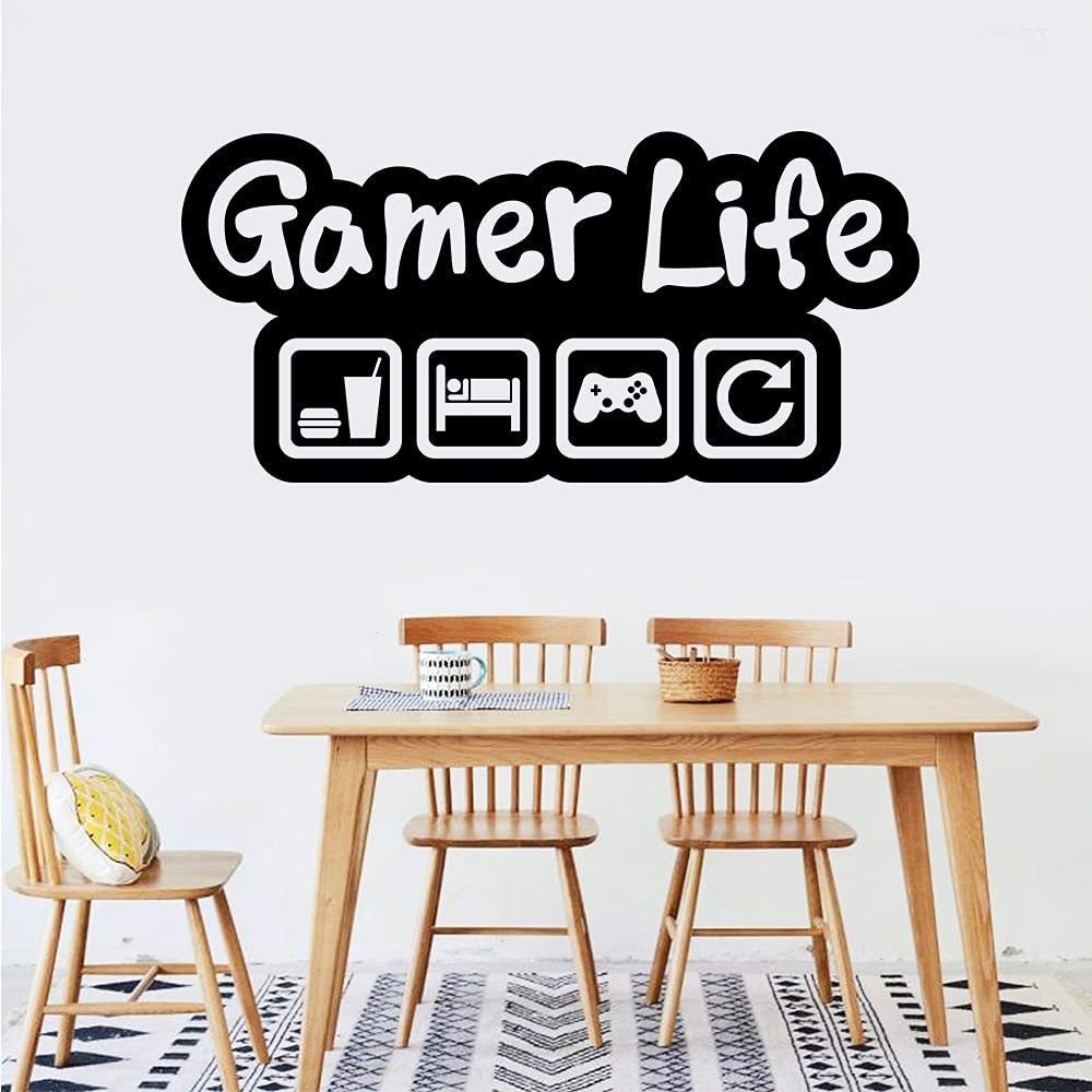 Custom Gamer Life Wall Decal, Removable Game Poster Wall Decoration, Vinyl DIY Sticker Mural Sets for Teen Kids Boys Bedroom