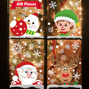 Christmas Decorations Snowflake Window Clings Stickers Xmas Decals Santa Claus Snowflake Snowman Elf Reindeer christmas stickers