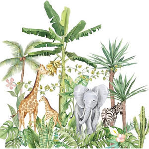 3D Stickers of Tropical Jungle Animal Wall Decal and Tropical Rainforest Home Decor for Nursery Kids Bedroom Printing Waterproof