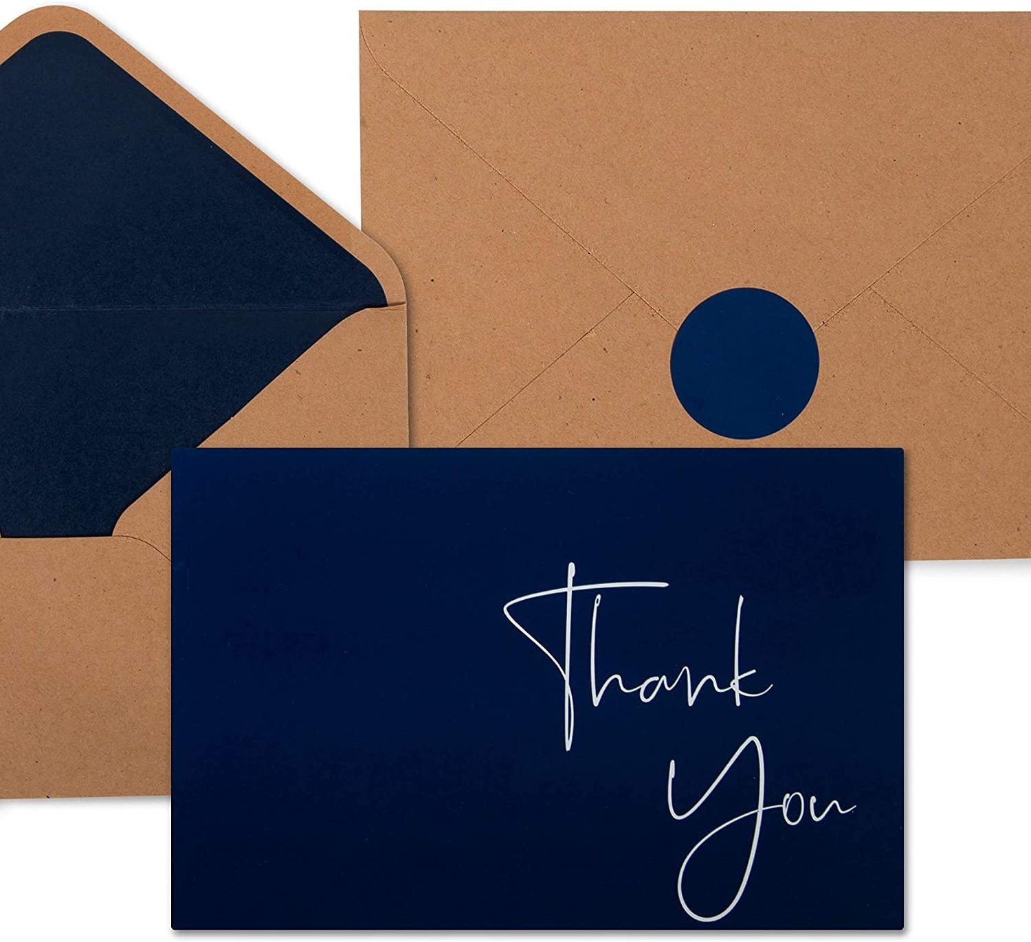 Navy Blue Thank You Cards with Envelopes & Stickers Classy Thank You Notes Bulk Box Set Large Professional Looking 4''x6'' Cards