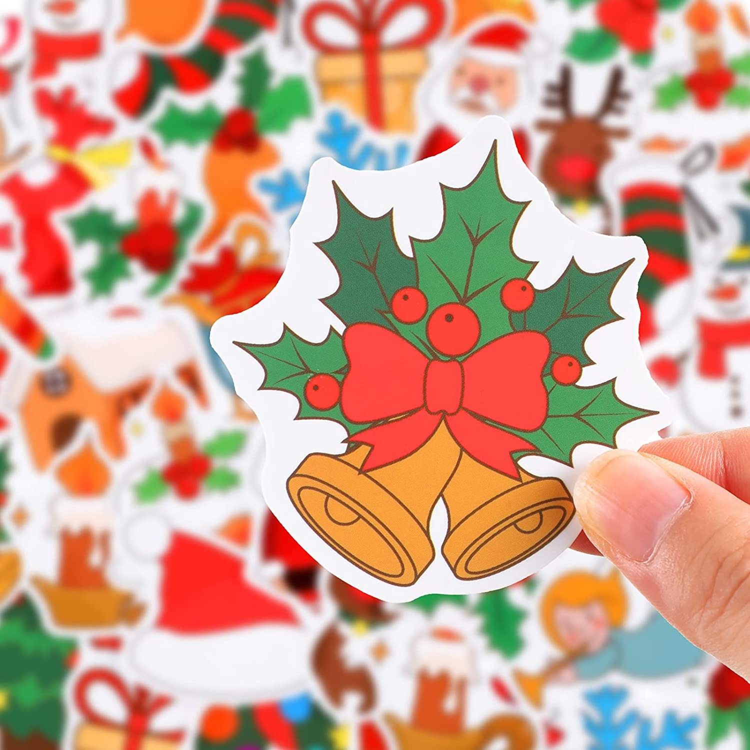 50 Pieces Christmas Stickers for Water Bottle Waterproof Christmas Decals Cute Christmas Santa Rudolph Tree Decals for kids