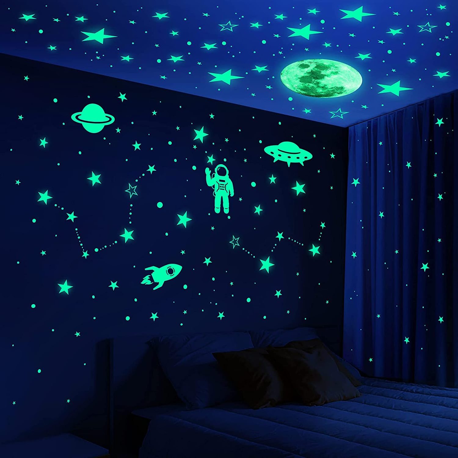 Custom Luminous sticker Glow In Dark Stickers Stars For Ceiling Planets Solar System Galaxy Space Nursery Wall Stickers Rocket