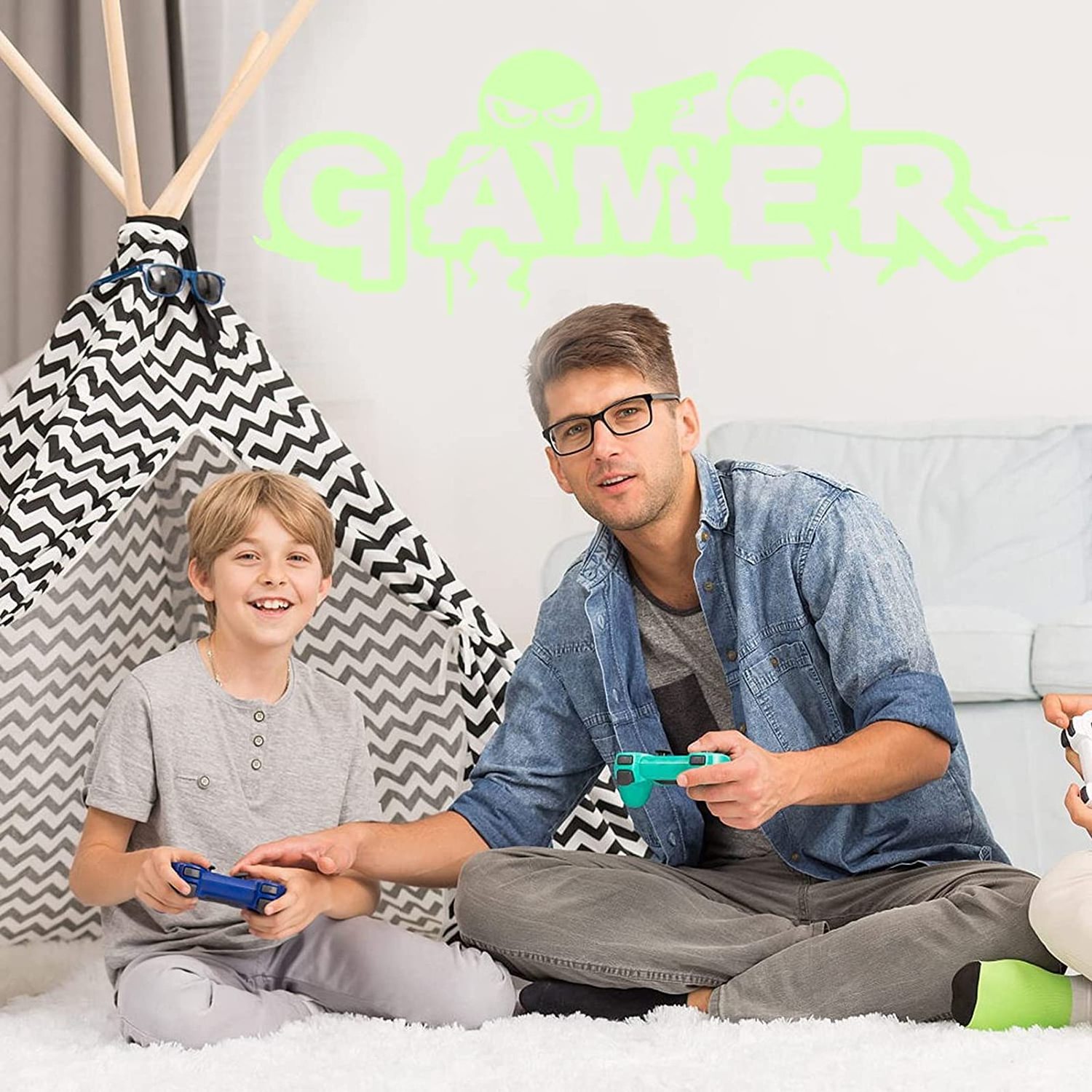 Custom Game Wall Decals in The Dark Stickers, Glowing Gaming Sticker Children Video Game Room Wall Art Mural for Boys