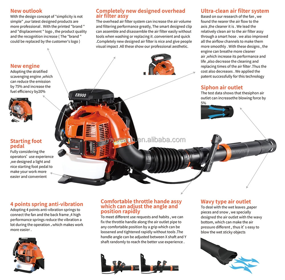 Gasoline Powered Blower 75.6CC 2-Stroke Petrol Snow Blower Engine 4.5HP Backpack Gas Leaf Blower