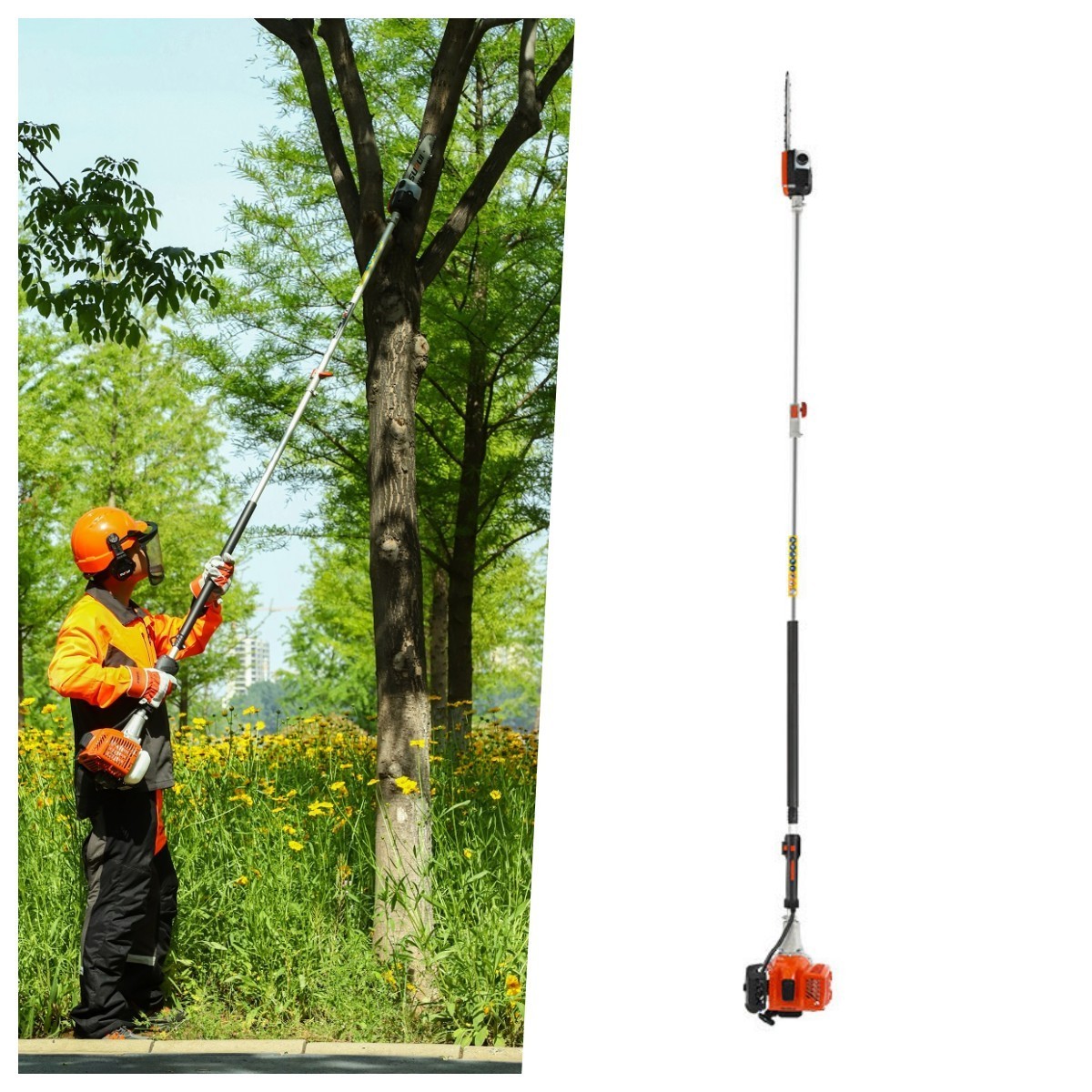 Pole chainsaw 2.8-4.1 meters super power gasoline pole chain saw 33cc engine powered trees pruning saw