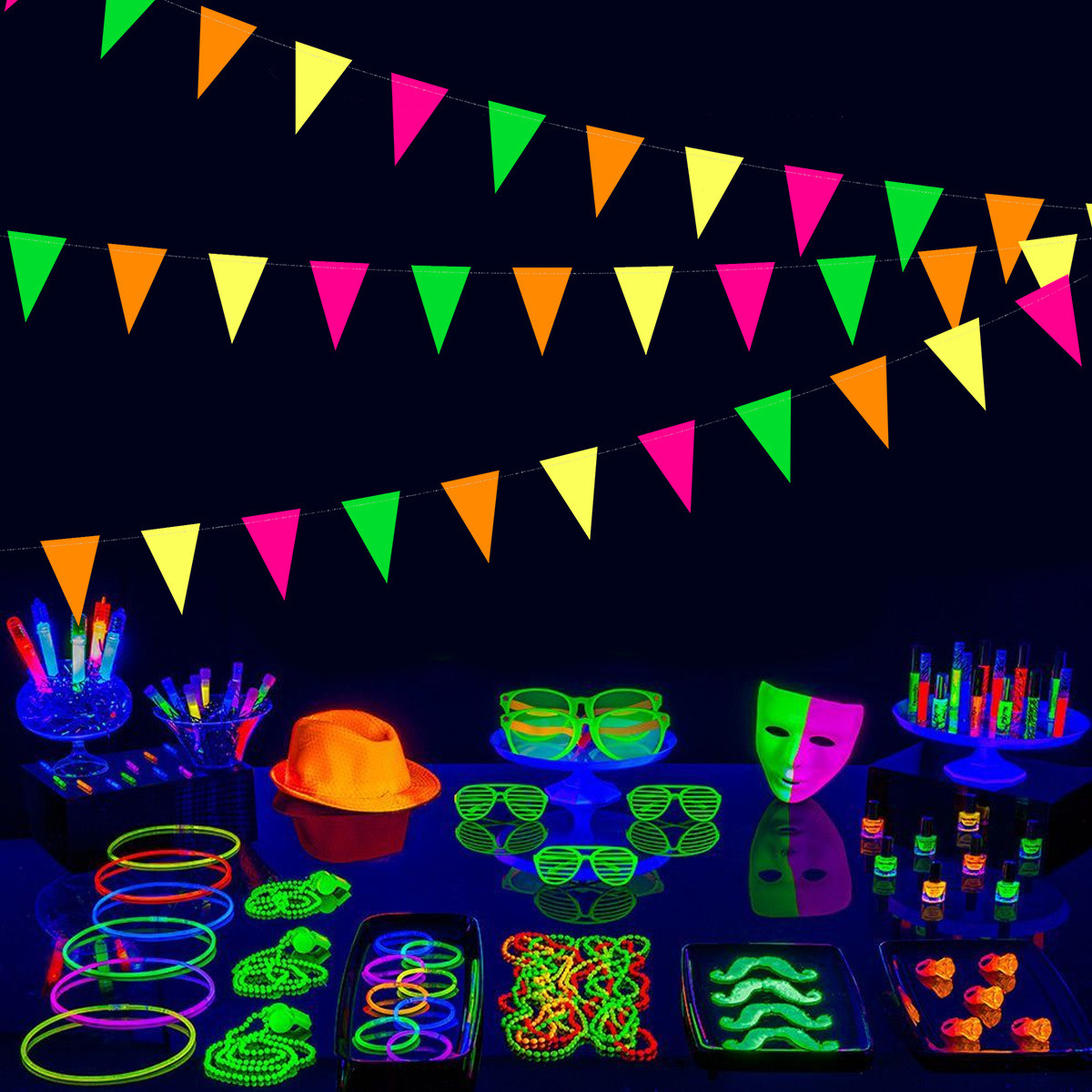 2023 Hot Sale Birthday New Year Disco Fluorescent Party Banner Creative Glow In The Dark Party Decorations Supplies Wholesale