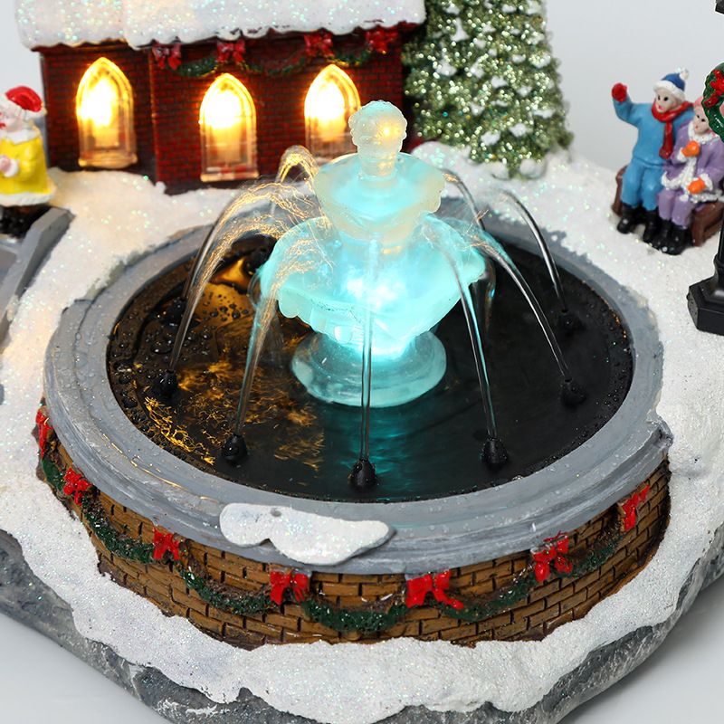 New Products Resin Christmas Village Houses LED Light Up Music Snow Room Can Spray Water Luxury Christmas Gift Ornament