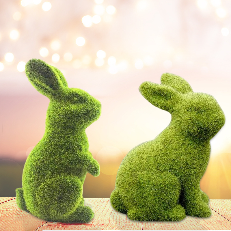 2023 New Artificial Plant Green Flocking Easter Bunny High Quality Easter Garden Decorations