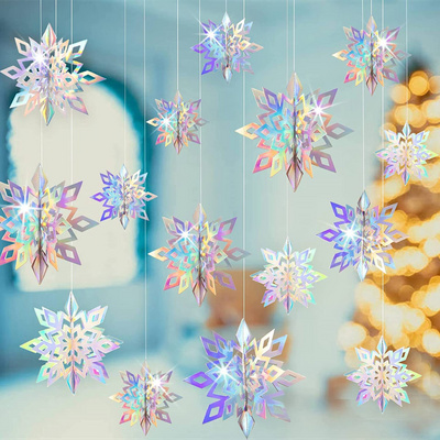 Christmas Hanging Decorations 3D White Snowflake Paper Garland For Christmas New Year Winter Home Party Decoration