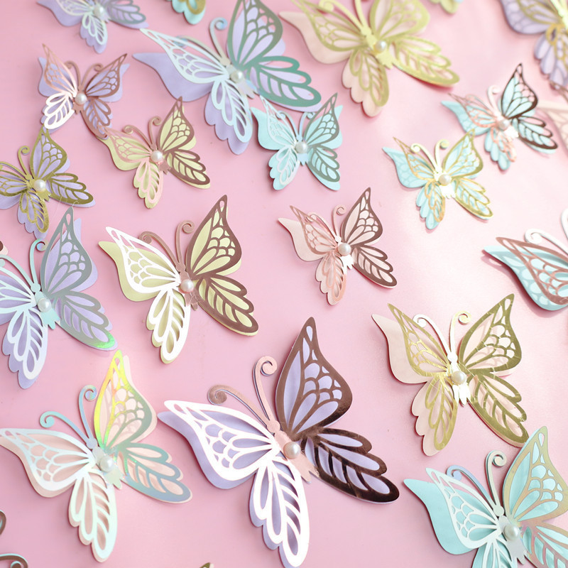 New Arrival Paper Double Layer Pearl Butterflies 3D For Cake Decorating Cake Topper Butterfly Decorations For Cake