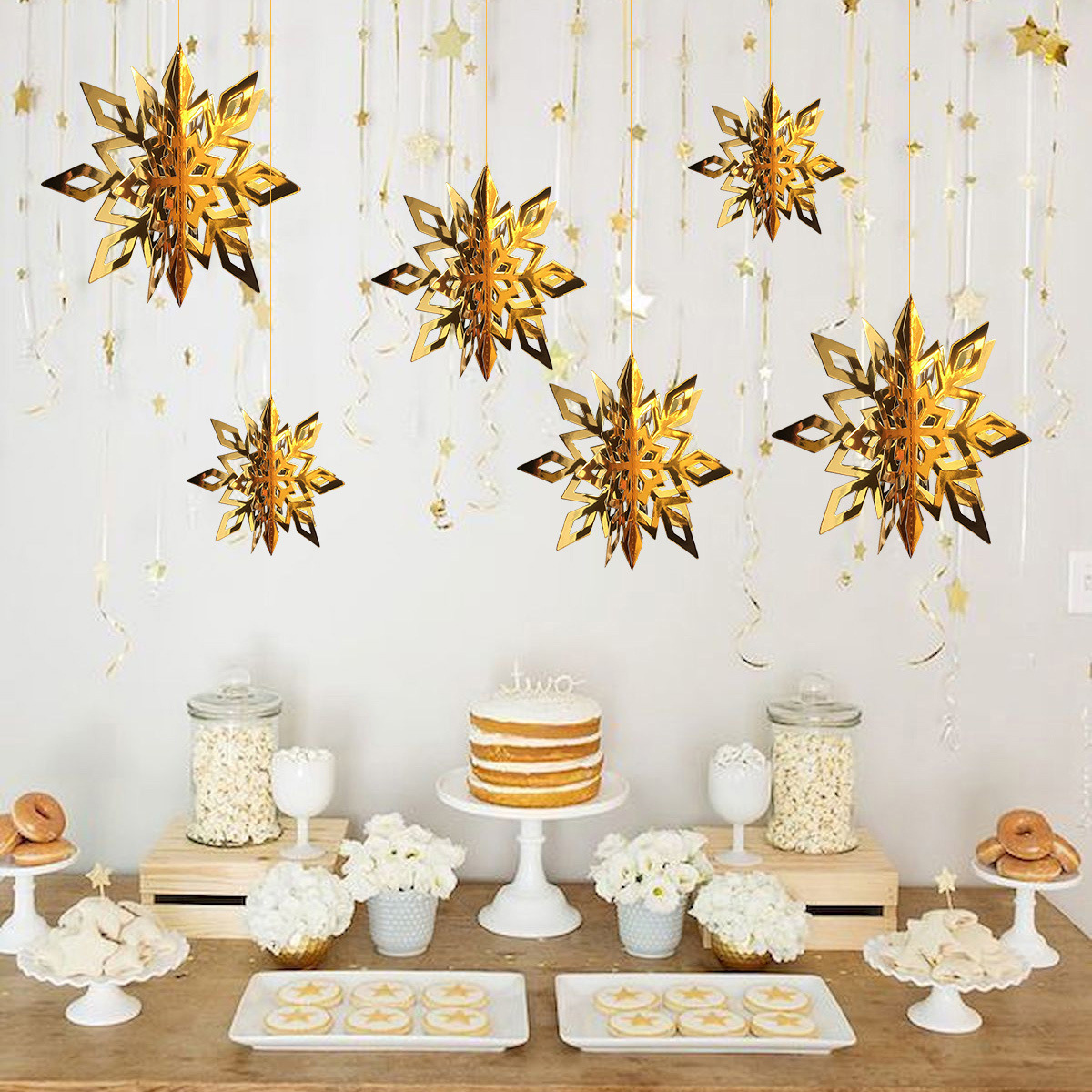 Christmas Hanging Decorations 3D White Snowflake Paper Garland For Christmas New Year Winter Home Party Decoration