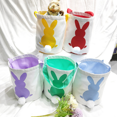 2023 Easter Bunny Egg Hunt Basket Thickened Cotton Linen Egg Game Kids Easter Tote Bag Wholesale