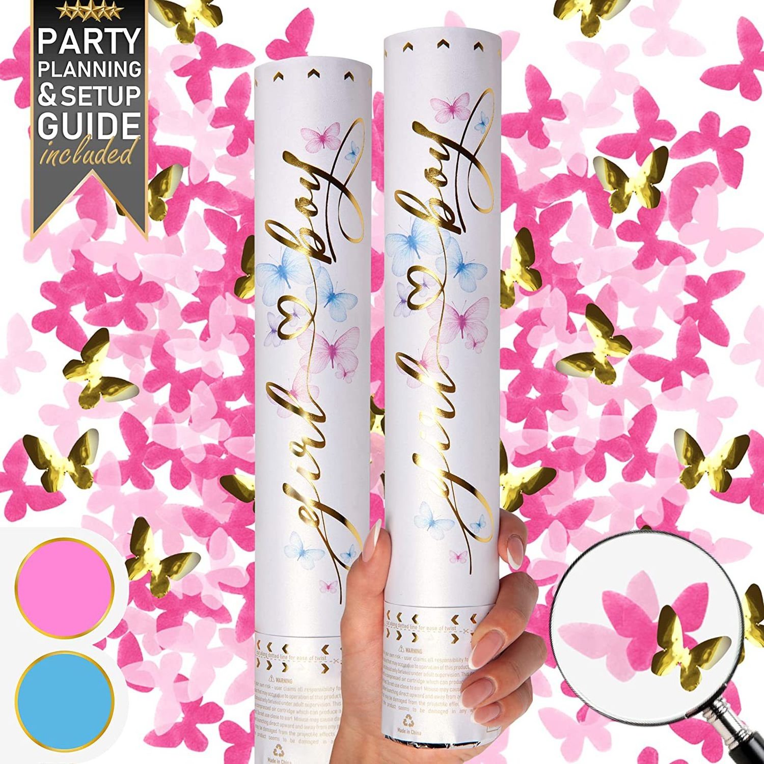 Gender Reveal Butterfly Confetti Cannon Boy Or Girl Reveal Party Supplies Compressed Air Confetti Cannon Wholesale