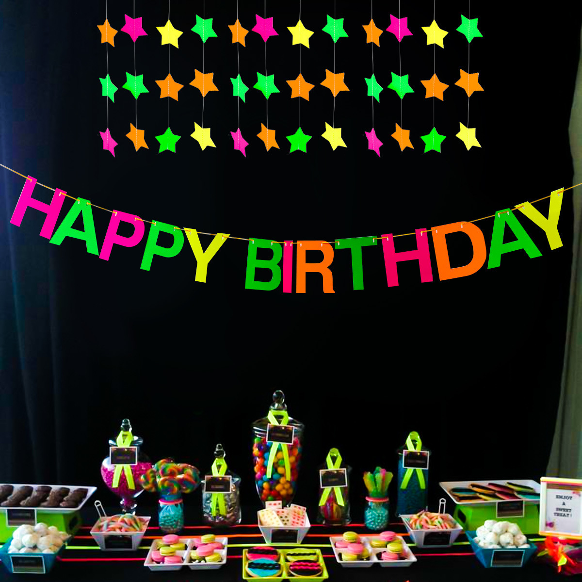 2023 Hot Sale Birthday New Year Disco Fluorescent Party Banner Creative Glow In The Dark Party Decorations Supplies Wholesale