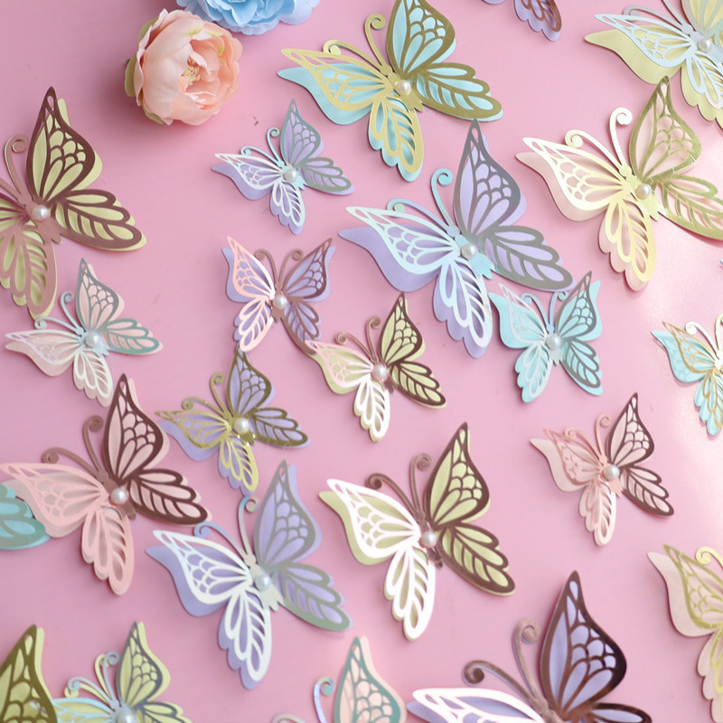 New Arrival Paper Double Layer Pearl Butterflies 3D For Cake Decorating Cake Topper Butterfly Decorations For Cake