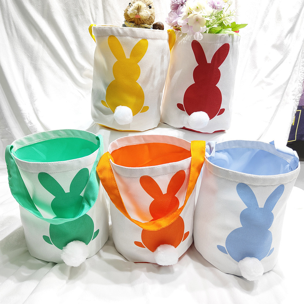 2023 Easter Bunny Egg Hunt Basket Thickened Cotton Linen Egg Game Kids Easter Tote Bag Wholesale