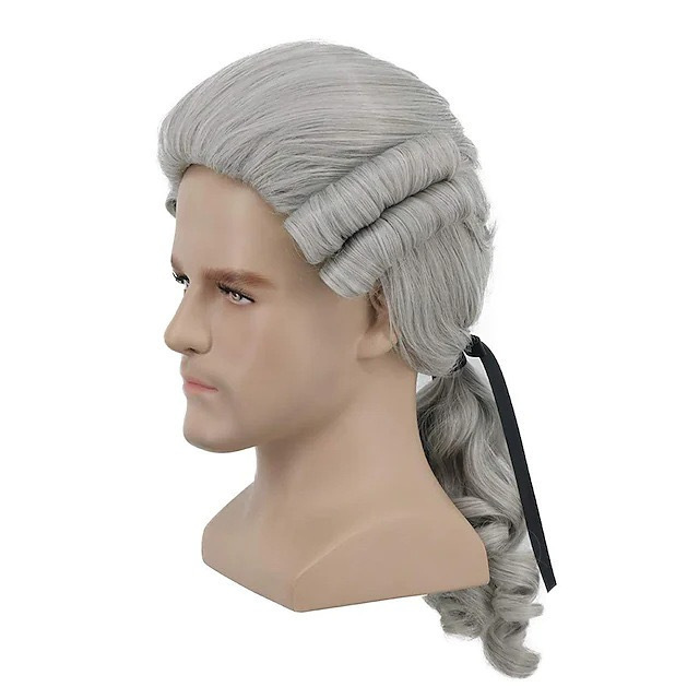 Hot Sale Barrister Wig Synthetic Hair Grey White Black Lawyer Judge Baroque Curly Male Wigs For Formal Use in Court And Costume