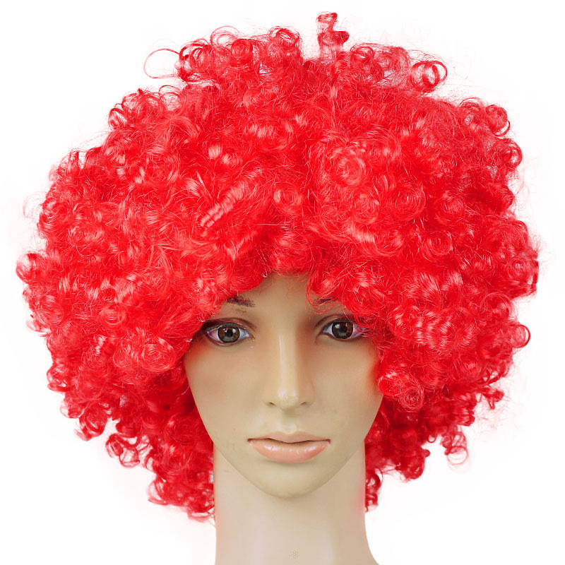 Short Clown Disco Party Wig Colorful Afro Hippy Football Fans Wig Halloween Costume Cosplay Wig Hairpieces for Women and Men