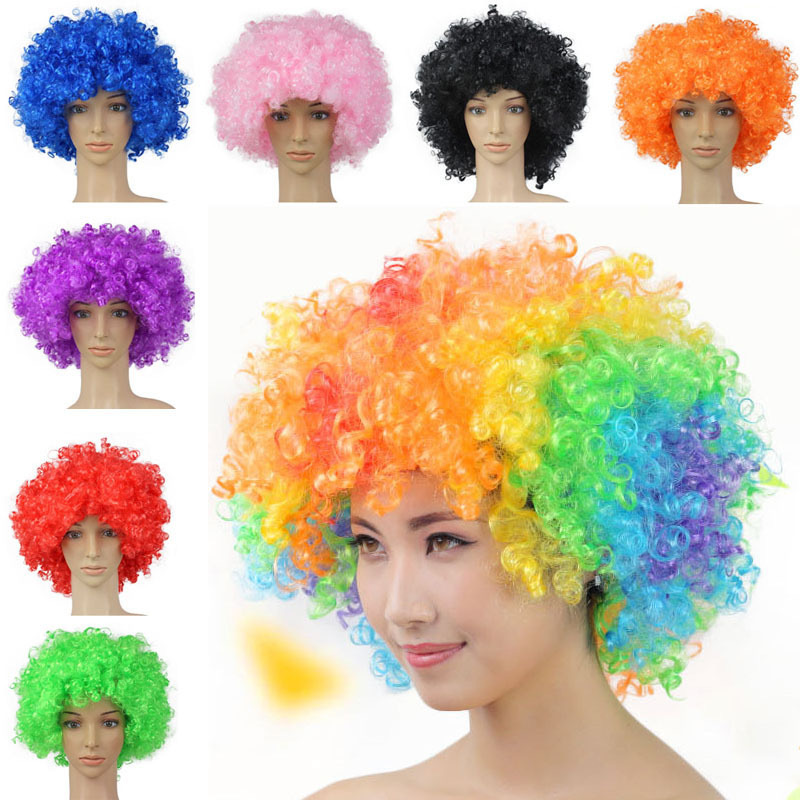 Short Clown Disco Party Wig Colorful Afro Hippy Football Fans Wig Halloween Costume Cosplay Wig Hairpieces for Women and Men