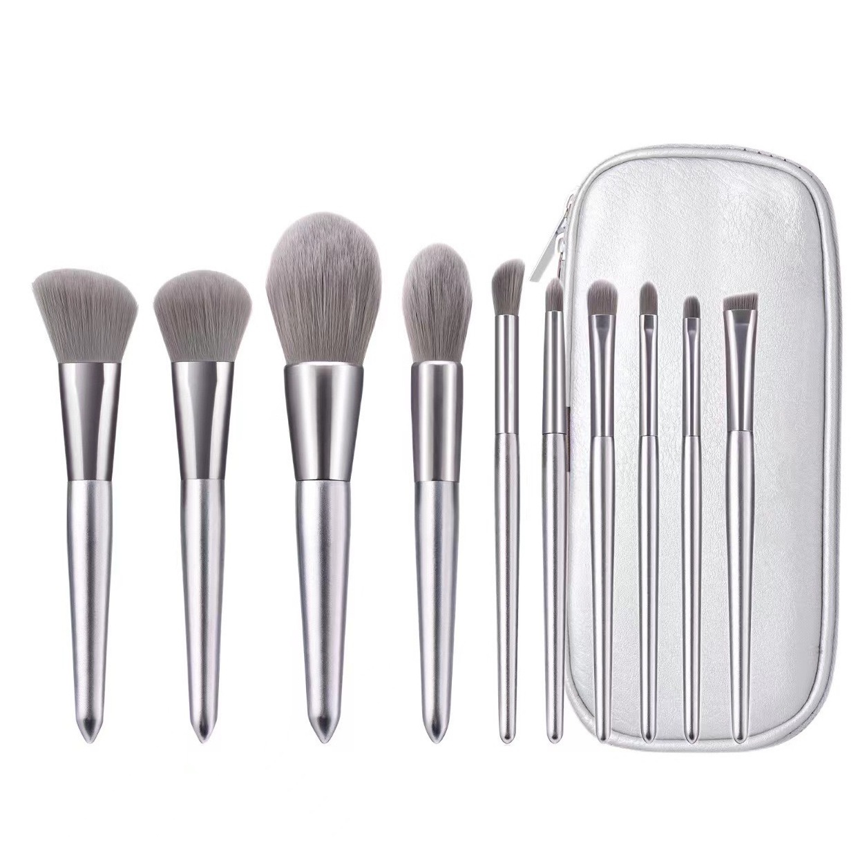 Makeup Brush Set Silver Handle Beauty Tools Premium Synthetic Foundation Powder Concealer Eye shadow Blush Makeup Brush With Bag