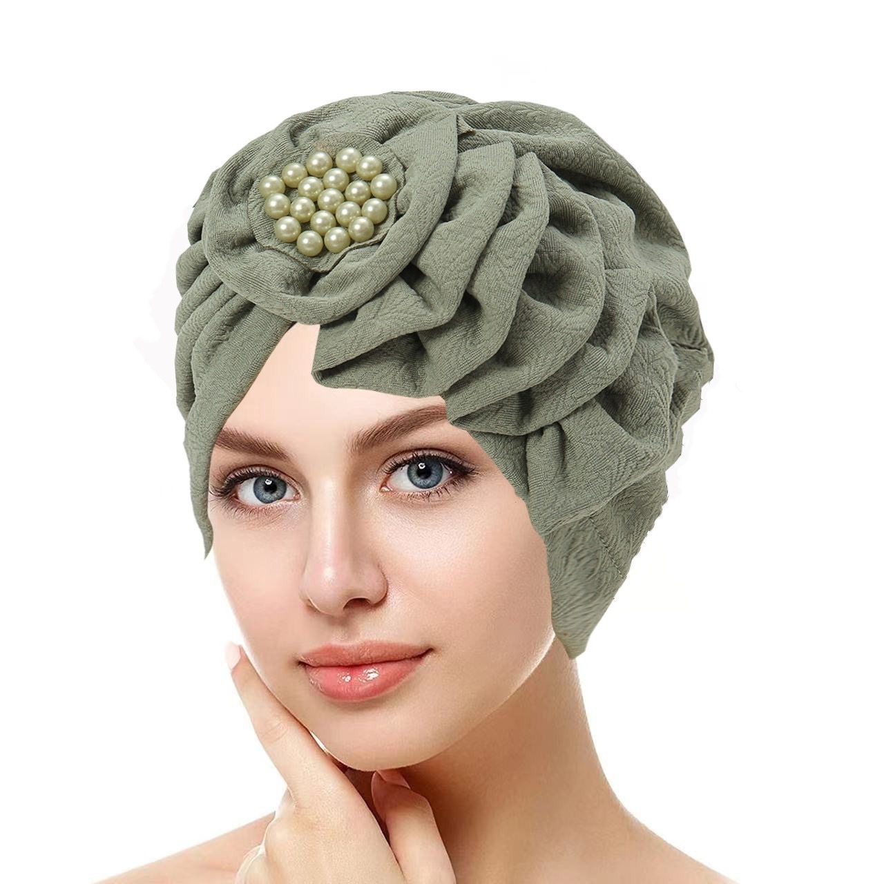 Women Flower Elastic Turban Beanie Head Scarf  Women's Turban Flower Hat Retro Elastic Thread Turban Hat