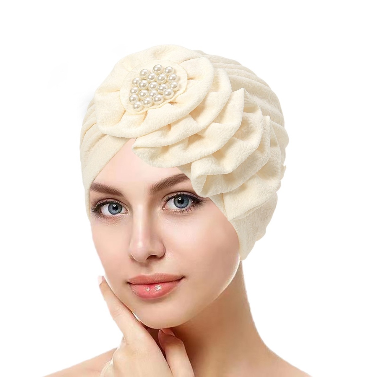 Women Flower Elastic Turban Beanie Head Scarf  Women's Turban Flower Hat Retro Elastic Thread Turban Hat