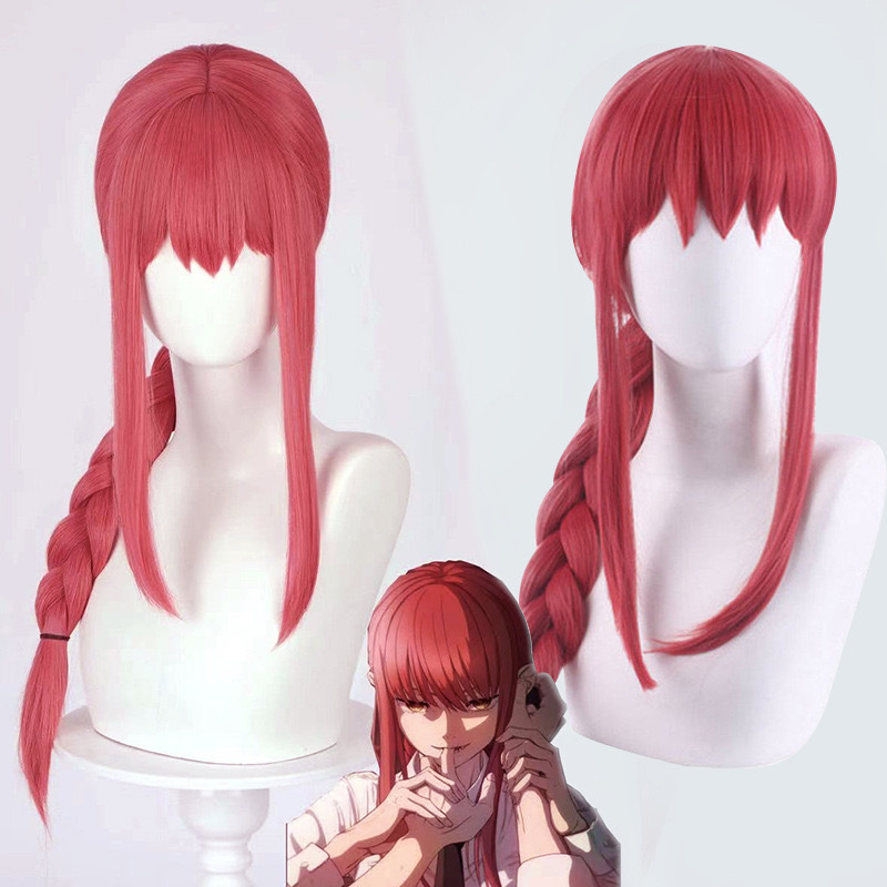 Pink Wig for Women Anime Chainsaw Man Wig Makima Long Rose Red Hair Cosplay Wig for Halloween Costume Anime Party