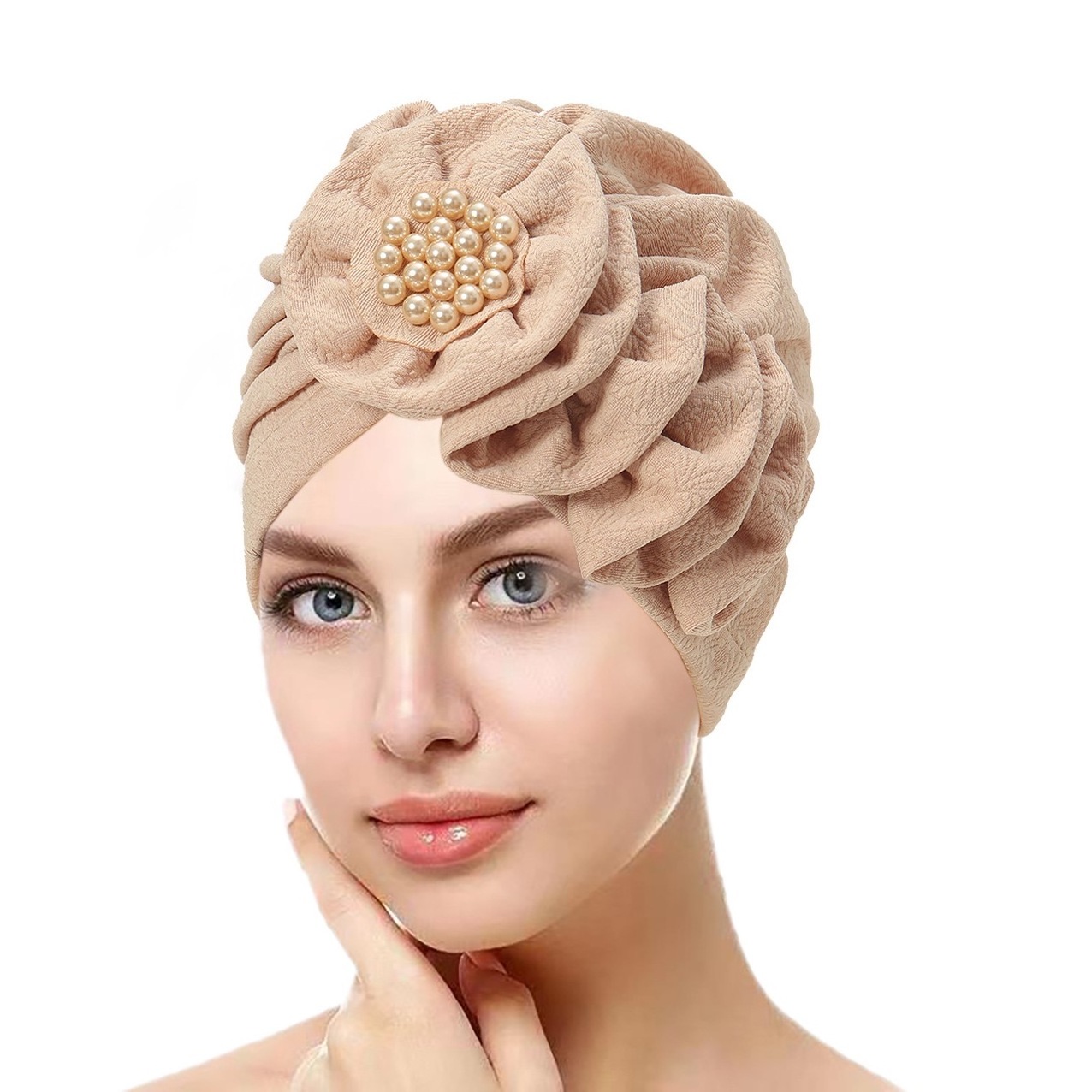 Women Flower Elastic Turban Beanie Head Scarf  Women's Turban Flower Hat Retro Elastic Thread Turban Hat