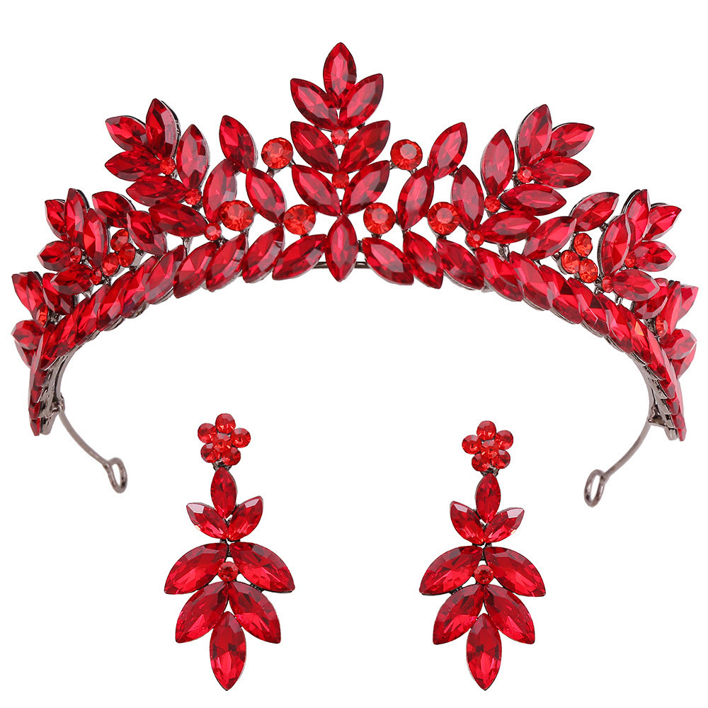 Wholesale cheap fashion pageant luxury romantic baroque forest crystal jelly leaves opal stone tiaras royal queen bridal crowns