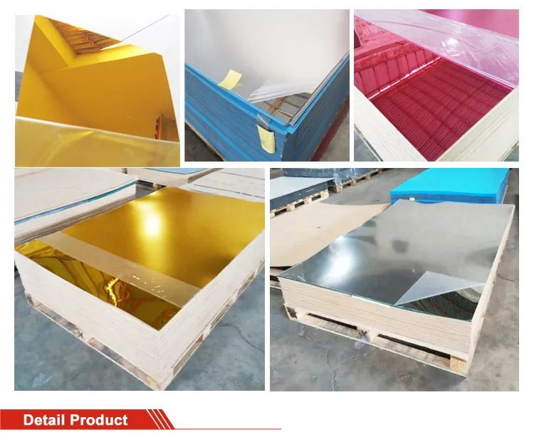 Acrylic Mirror Sheet Two Way Mirror Acrylic High Reflective Gold Mouldings Both Sides Covered by PE Film or Craft Paper