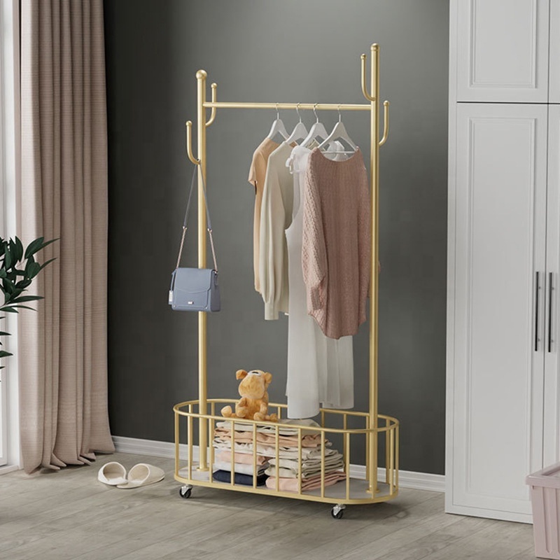 Bedroom floor hangers with wheel removable coat rack Nordic light luxury household living room storage hangers