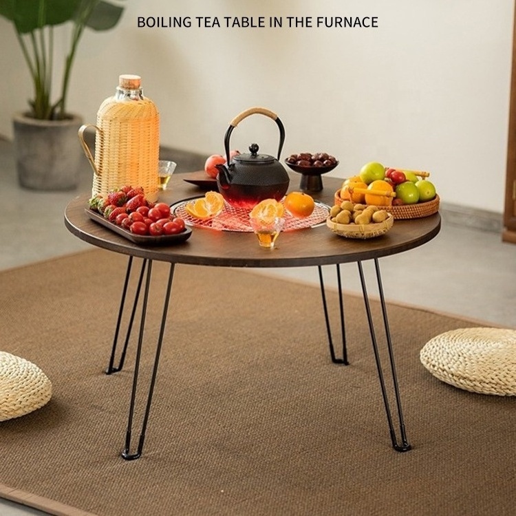 Custom Outdoor Table with Charcoal BBQ Grille Portable Camping Hot Pot Wooden Folding Picnic BBQ Table