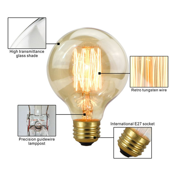 Tungsten filament lamp incandescent bulbs T10 / t185 / T225 / A19 / st58 / st64 / g80 / g95 / T45 Led filament lamp