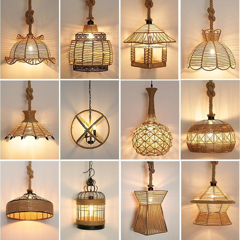 Factory Price Retro Industrial Hemp Rope Hanging Chandelier Lighting Vintage Iron Led Lamp Pendant Light for Restaurant