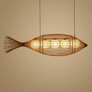 Natural Bamboo Chandelier Rustic Woven Chandelier Rattan Ceiling Light Fixtures Creative fish Chandelier Handicraft lamp