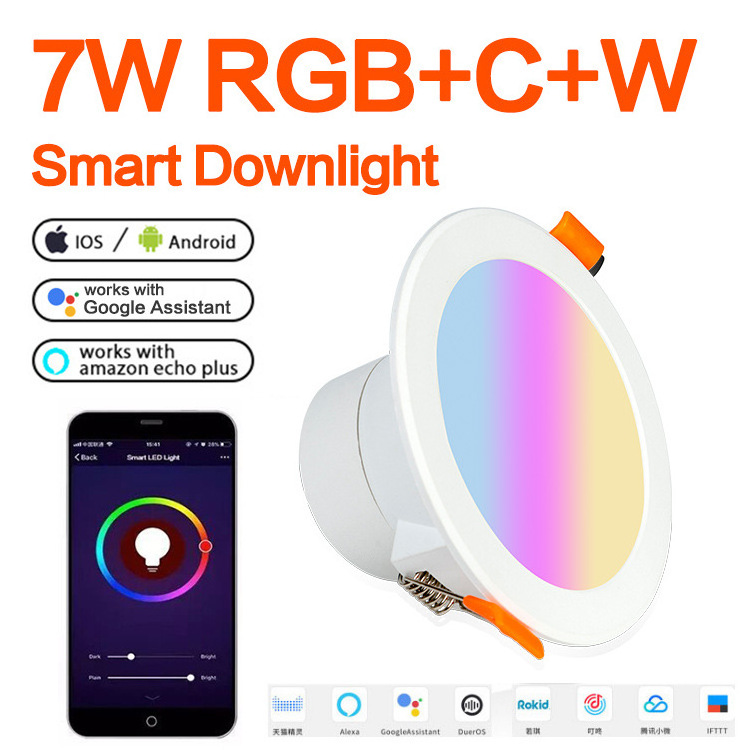 High quality indoor spot light three color energy saving round recessed led downlight RGB smart downlight 7W 9W  LED spotlight