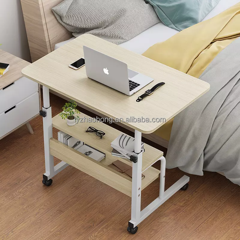 Bed beside table adjustable height computer desk lifting laptop table with wheels Folding computer desk Bed computer desk