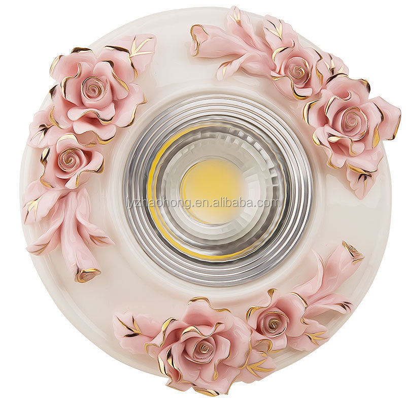 7W 9W 12W Resin European Downlight European style downlight rose flower shape spotlight golden retro ceiling light