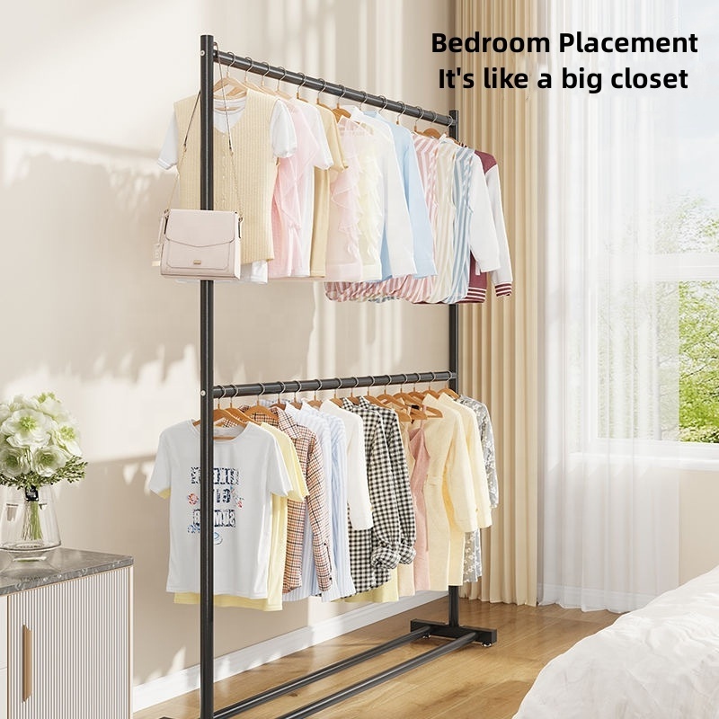 Floor-to-ceiling Clothes Rack Solid Wood Double Drying Clothes Rack Vertical Bedroom Household Storage Simple Clothes