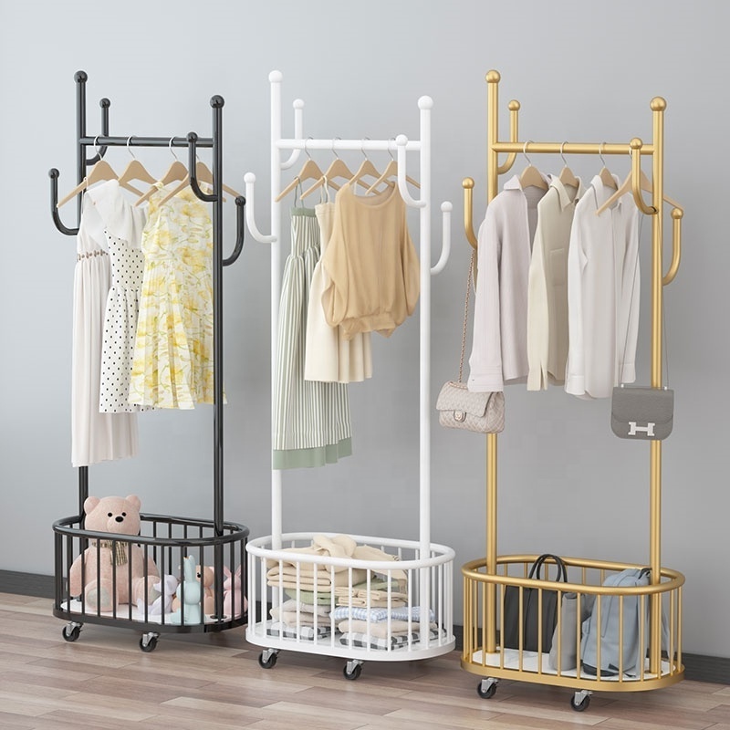 Coat Rack Floor Hanging Gold Metal Living Room Movable Stand Home Storage Organization Coat Clothes Rack