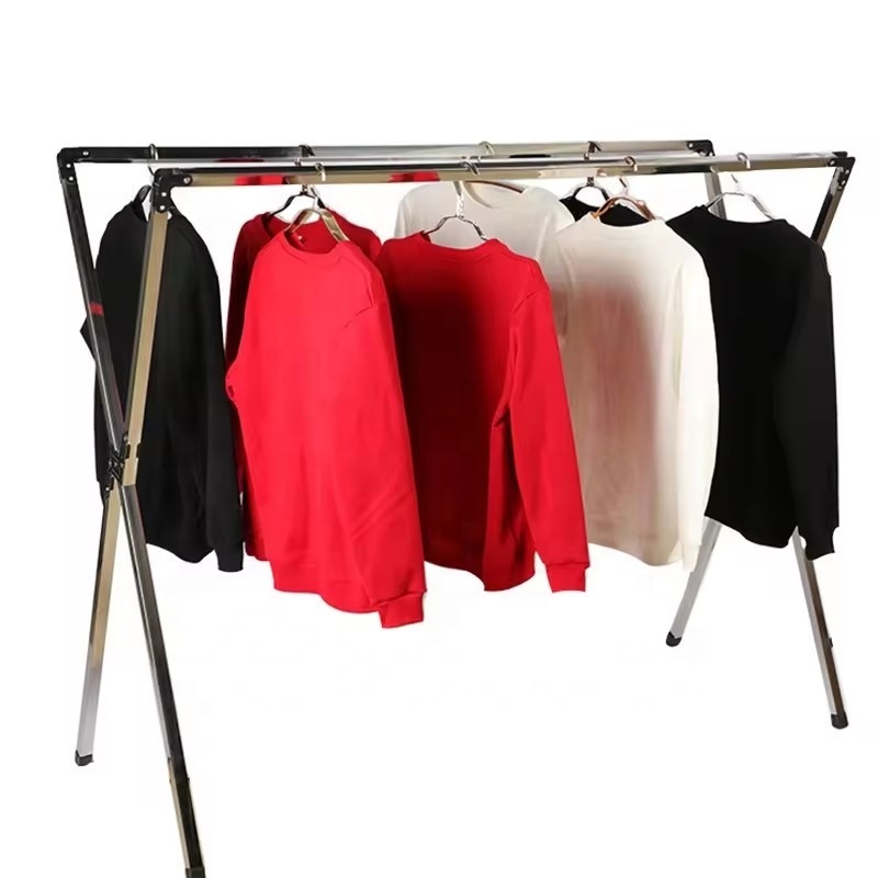 Stainless Steel Floor X Type Clothes Hanger Folding Clothes Hanger Household Balcony Clothes Cooling Rod