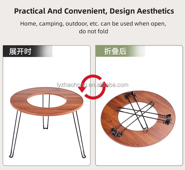 Custom Outdoor Table with Charcoal BBQ Grille Portable Camping Hot Pot Wooden Folding Picnic BBQ Table